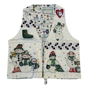 Christmas Holiday Winter Homemade Glitter Snowman Print Women's Vest Medium
